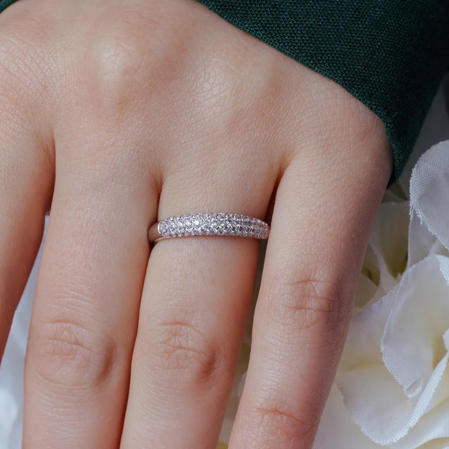 925 Sterling Silver Rhodium Plated Micro Pave CZ Ring