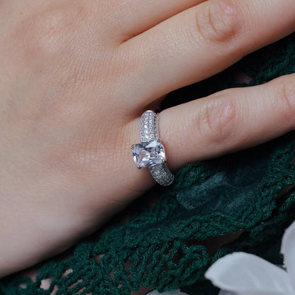 925 Silver Rhodium Plated Micro Pave Square Center CZ Ring