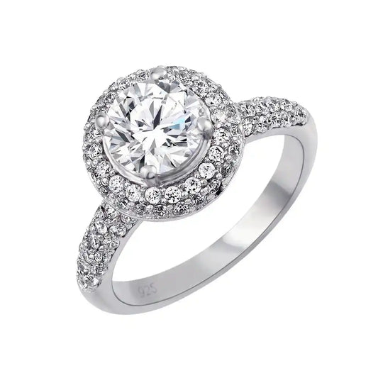 925 Sterling Silver Rhodium Plated Micro Pave Solitaire CZ Ring