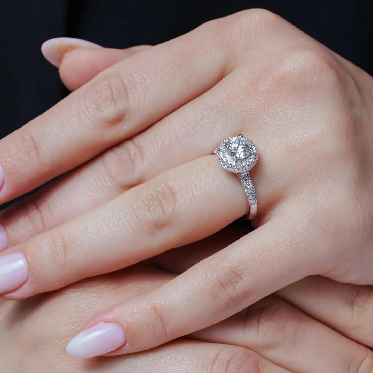 925 Sterling Silver Rhodium Plated Micro Pave Solitaire CZ Ring