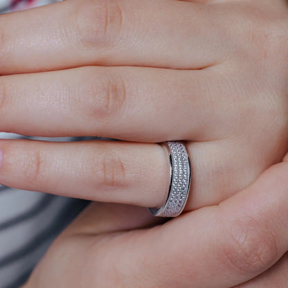 925 Sterling Silver Rhodium Plated Half Micro Pave CZ Ring
