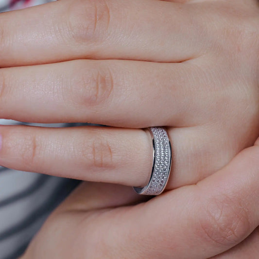 925 Sterling Silver Rhodium Plated Half Micro Pave CZ Ring