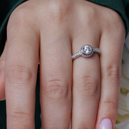 925 Silver Rhodium Plated Micro Pave Round Center CZ Circle Ring