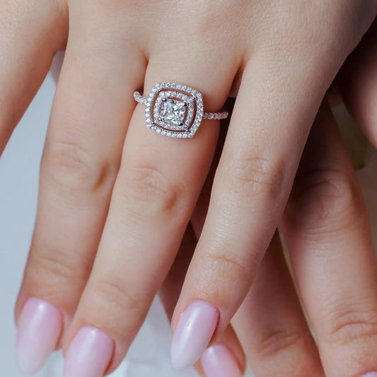 925 Sterling Silver Rhodium Plated Micro Pave Clear CZ Multi Layer Square Ring