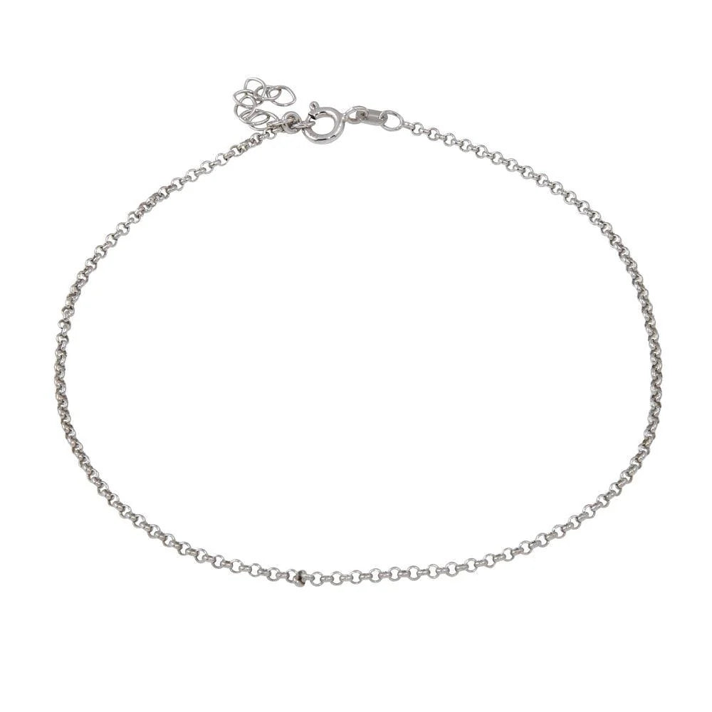 925 Sterling Silver Rhodium Plated Rolo Link Anklet 1.7mm