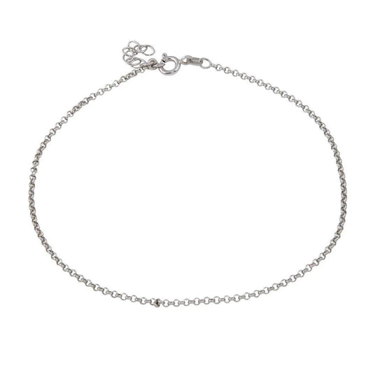 925 Sterling Silver Rhodium Plated Rolo Link Anklet 1.7mm