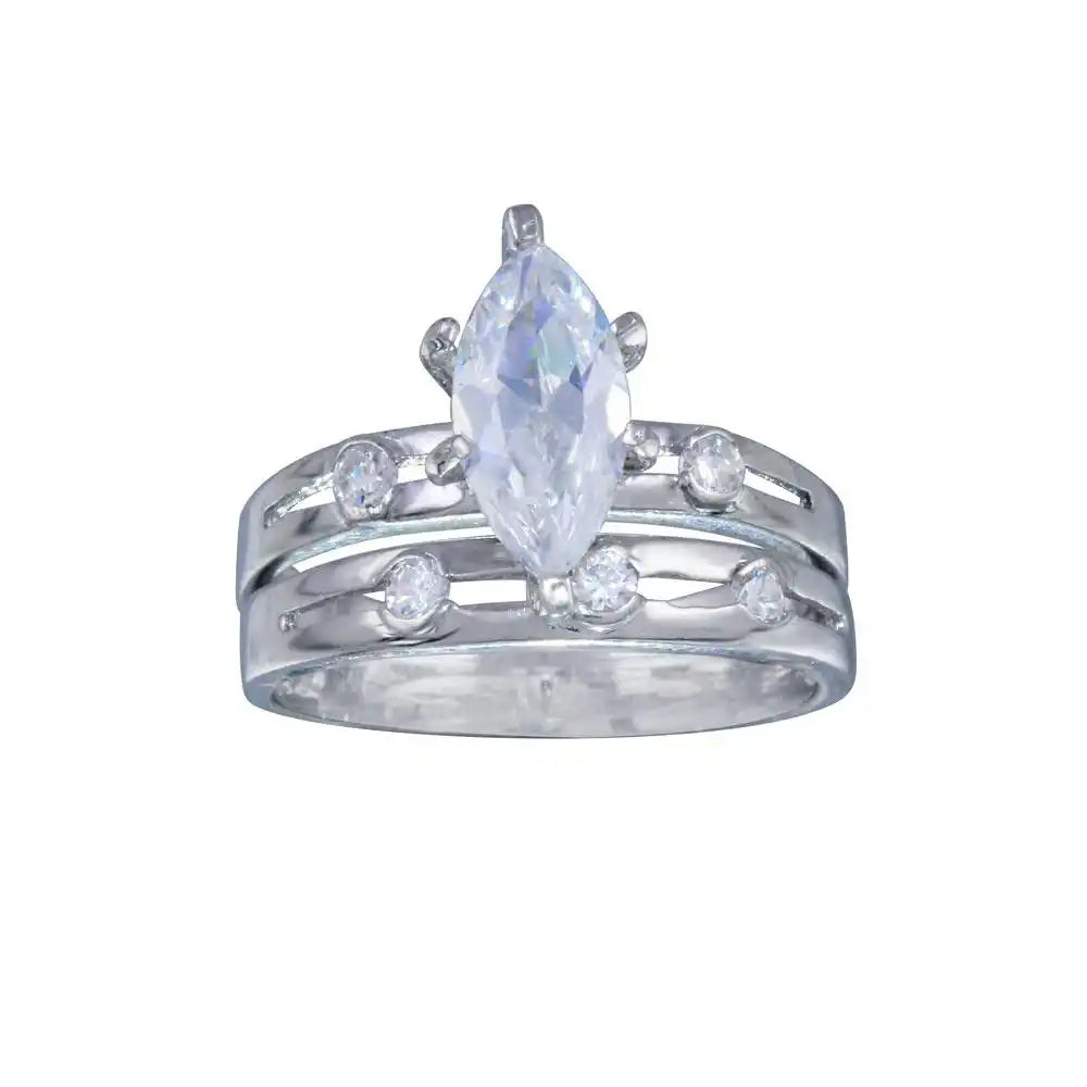 925 Sterling Silver Rhodium Plated Clear Marquise CZ Engagement Ring Set