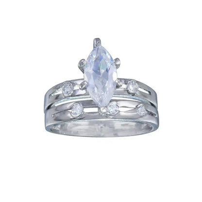 925 Sterling Silver Rhodium Plated Clear Marquise CZ Engagement Ring Set