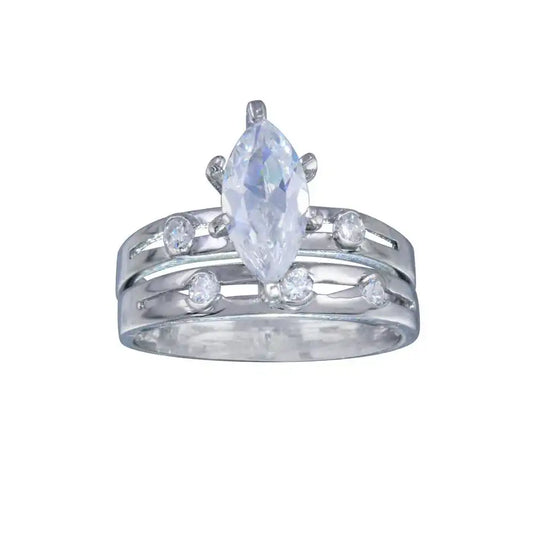 925 Sterling Silver Rhodium Plated Clear Marquise CZ Engagement Ring Set
