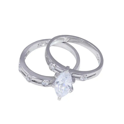 925 Sterling Silver Rhodium Plated Clear Marquise CZ Engagement Ring Set