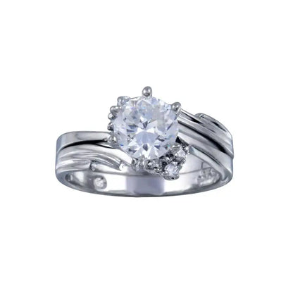 925 Sterling Silver Rhodium Plated Clear Round Sided Solitaire CZ Engagement Ring Set