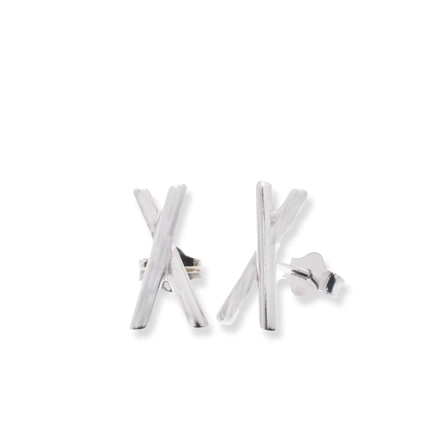 925 Sterling Silver Rhodium Plated X 6.1mm x 11.8mm Stud Earring