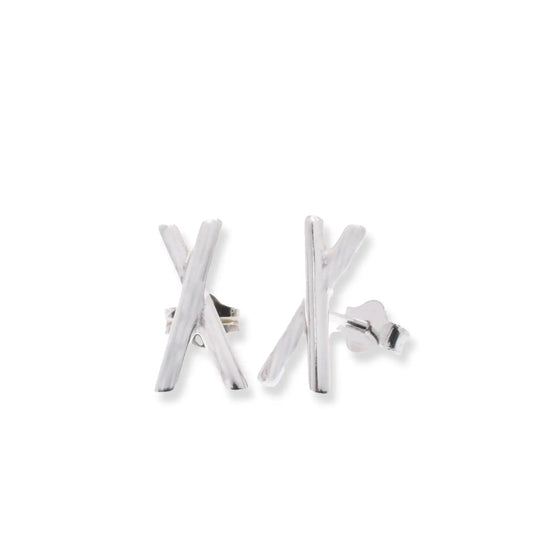 925 Sterling Silver Rhodium Plated X 6.1mm x 11.8mm Stud Earring