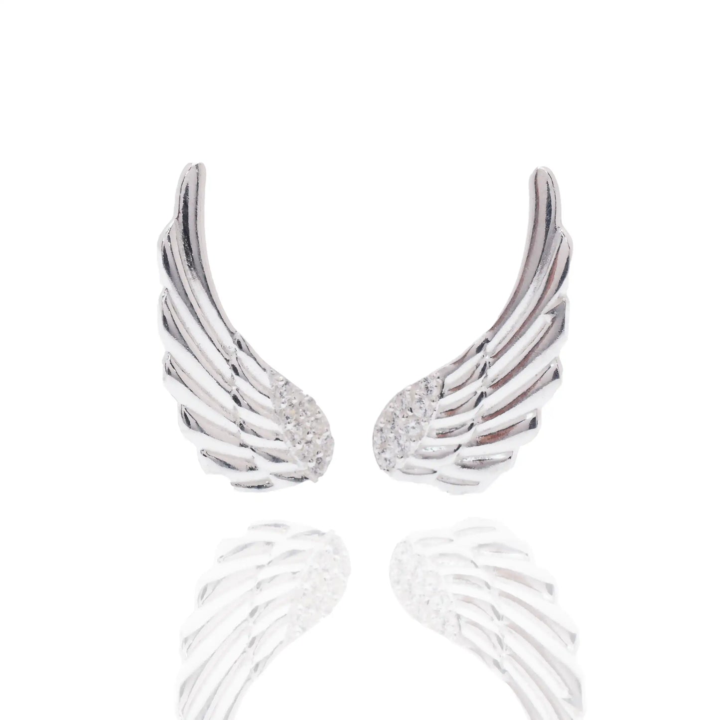 925 Sterling Silver Plated Angel Wings Clear CZ 7.5mm x 18.9mm Stud Earring