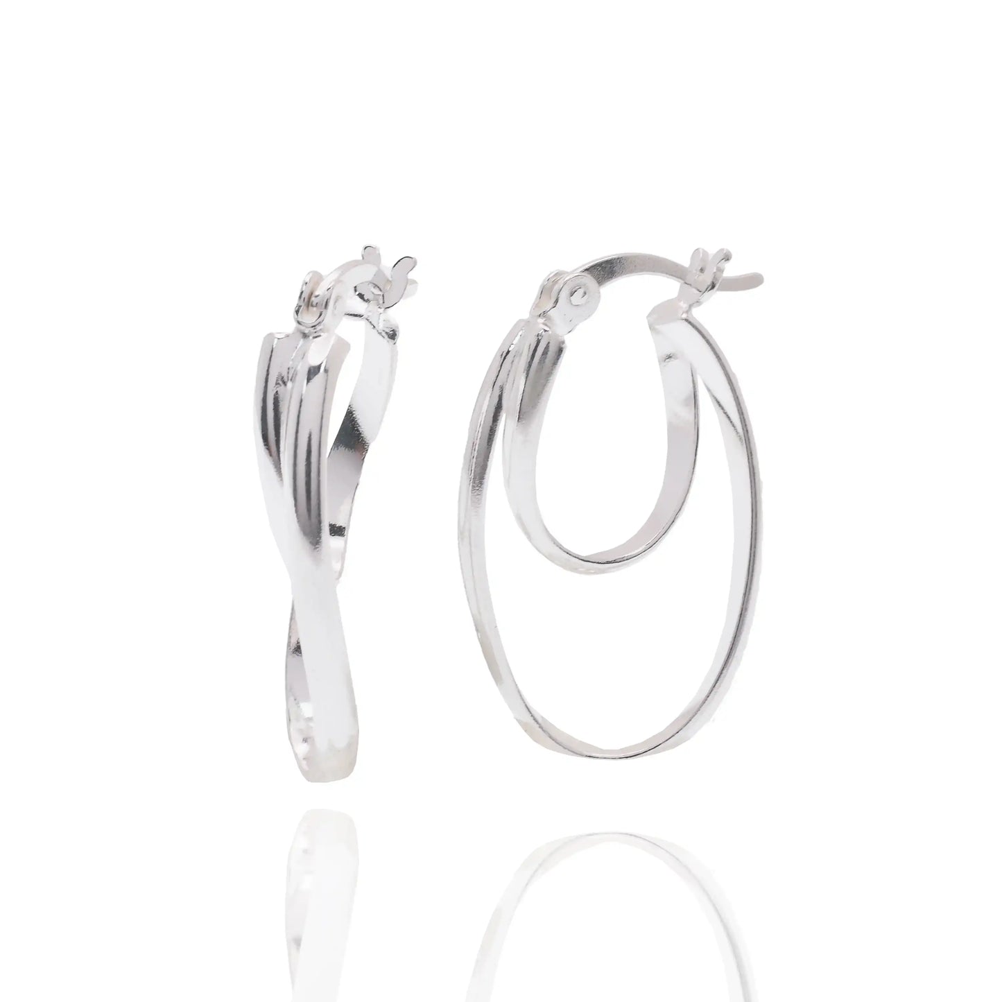 925 Sterling Silver Rhodium Plated Double Oval Hoop 16.2mm x 24mm Earring