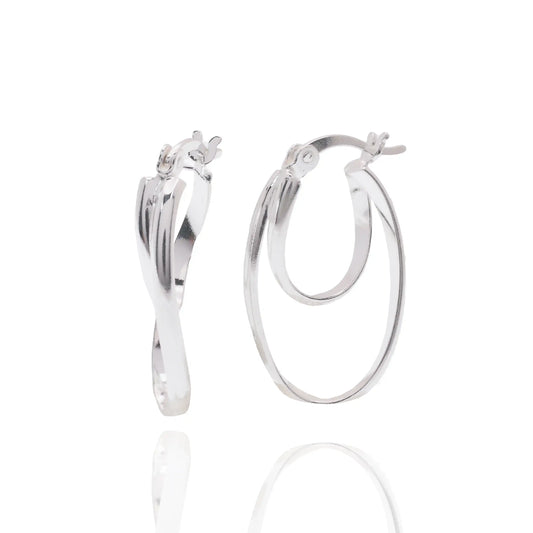 925 Sterling Silver Rhodium Plated Double Oval Hoop 16.2mm x 24mm Earring