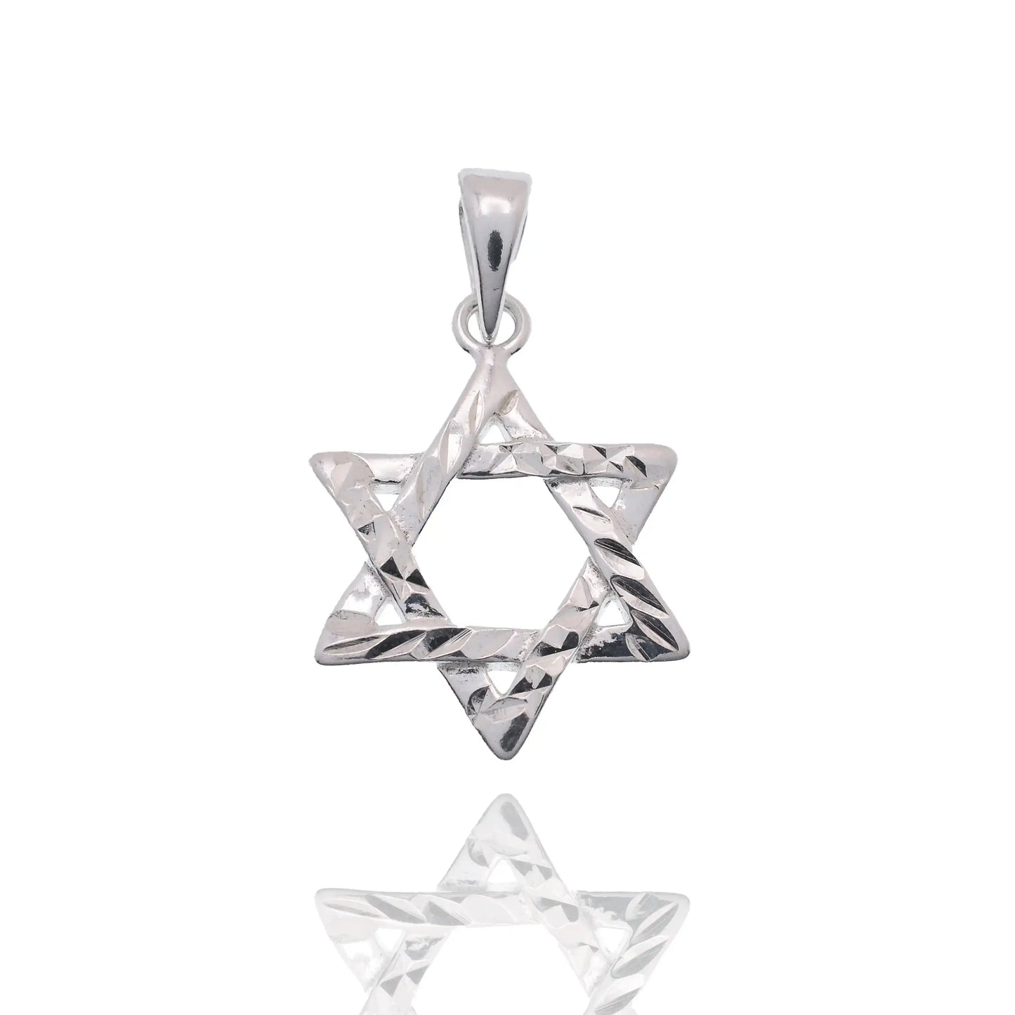 925 Sterling Silver Rhodium Plated Diamond Cut Star of David 15mm Pendant