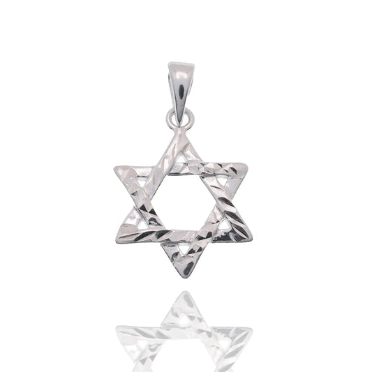 925 Sterling Silver Rhodium Plated Diamond Cut Star of David 15mm Pendant