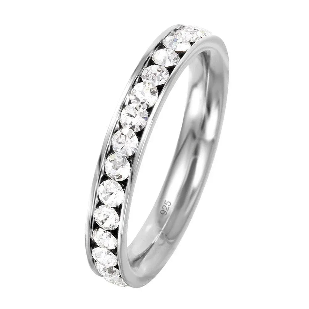 925 Sterling Silver Rhodium Plated Birthstone April Channel Eternity Band