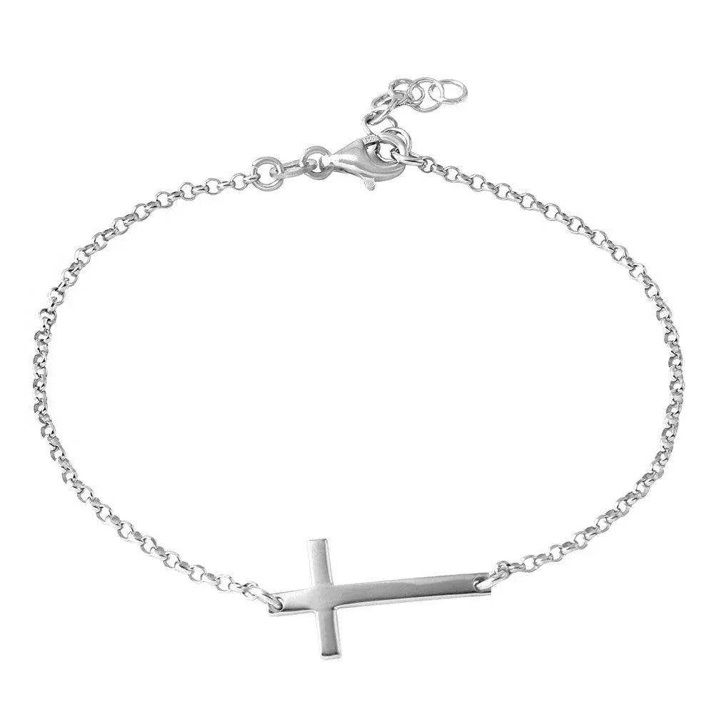 925 Sterling Silver High Polished Italian Rolo Chain with Cross Bracelets