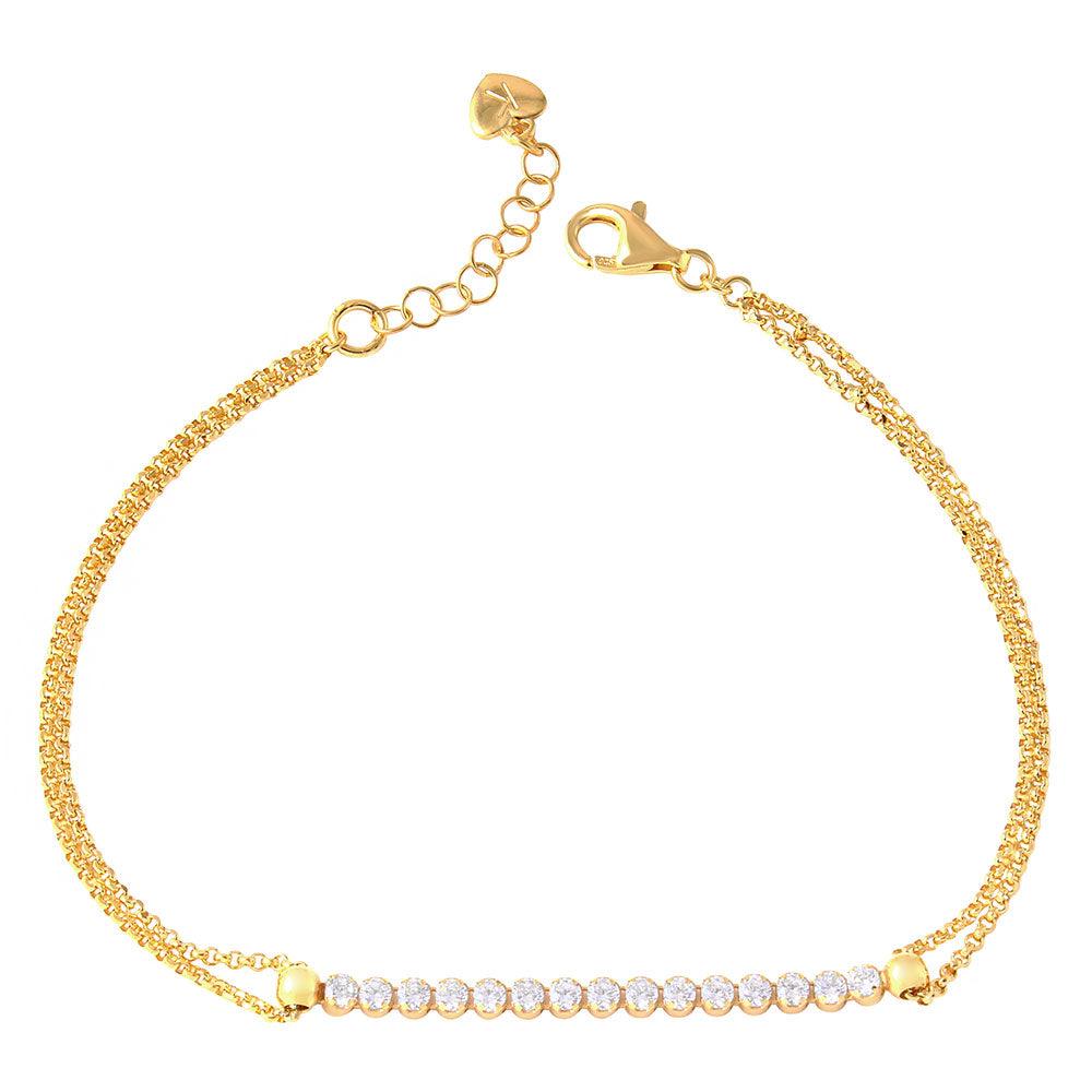 925 Silver Gold Plated CZ Center Chain Bracelets