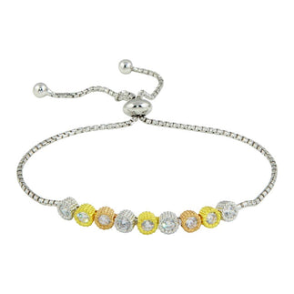 925 Sterling Silver Rhodium Plated Linked Three-Tone Circles with CZ