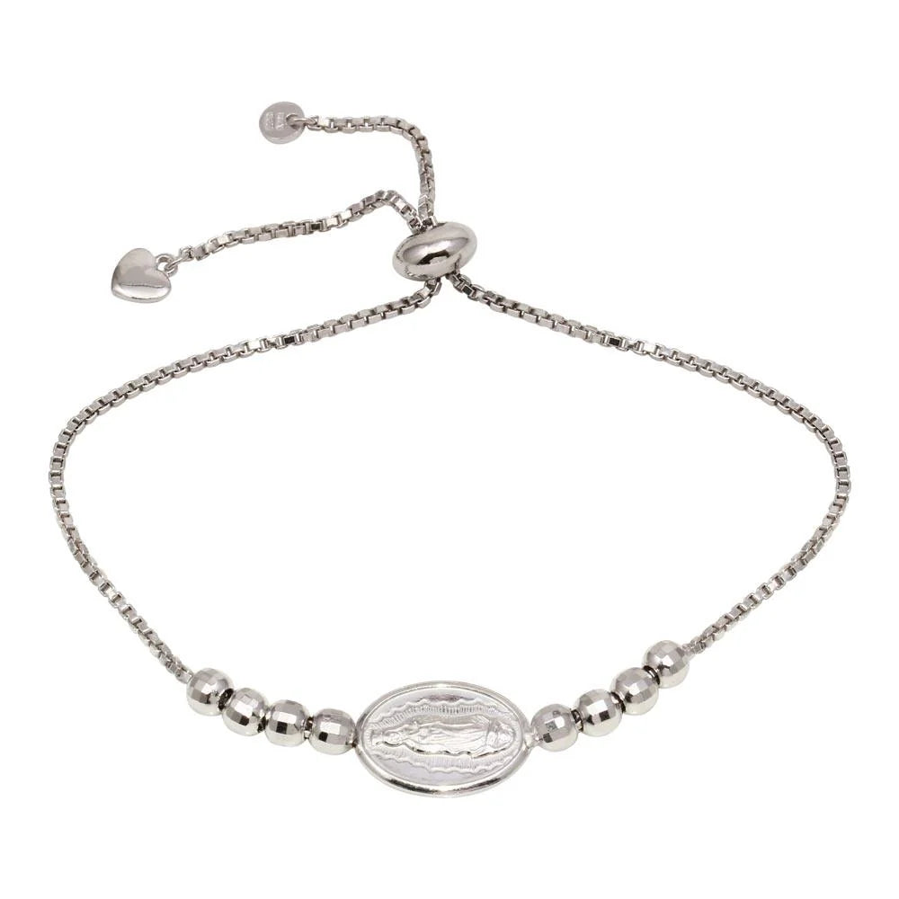 925 Sterling Silver Rhodium Plated Adjustable Diamond Cut Religious Bracelets