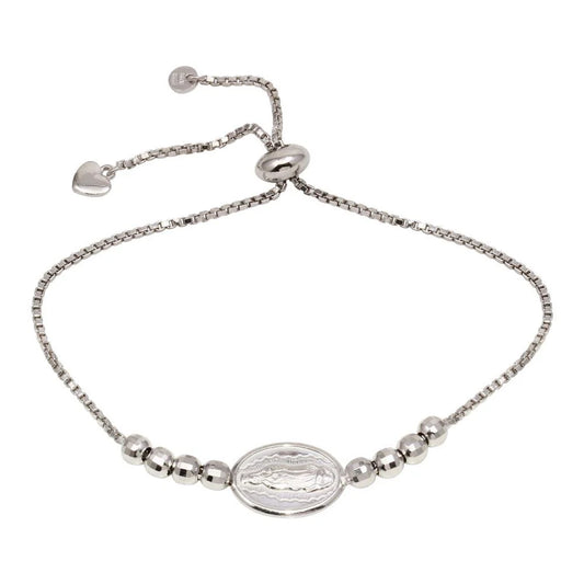 925 Sterling Silver Rhodium Plated Adjustable Diamond Cut Religious Bracelets