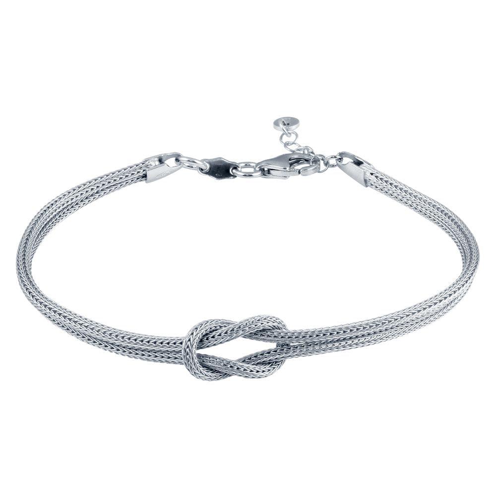 925 Sterling Silver Rhodium Plated Double Chain Knot Bracelet