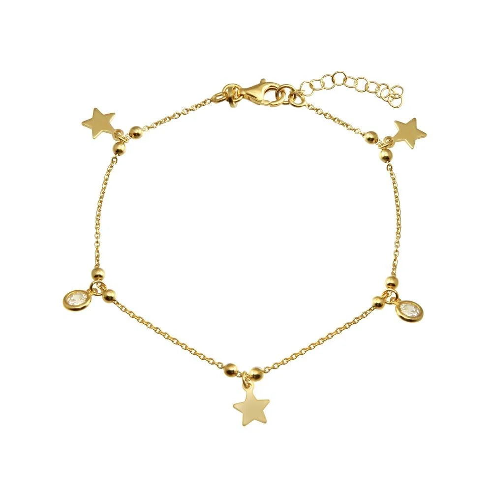925 Sterling Silver Gold Plated Star and Clear CZ Bracelet