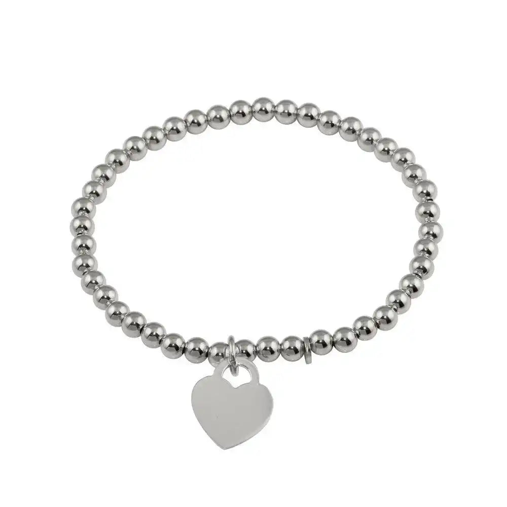 925 Sterling Silver Rhodium Plated Heart Beaded Bracelet