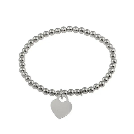 925 Sterling Silver Rhodium Plated Heart Beaded Bracelet