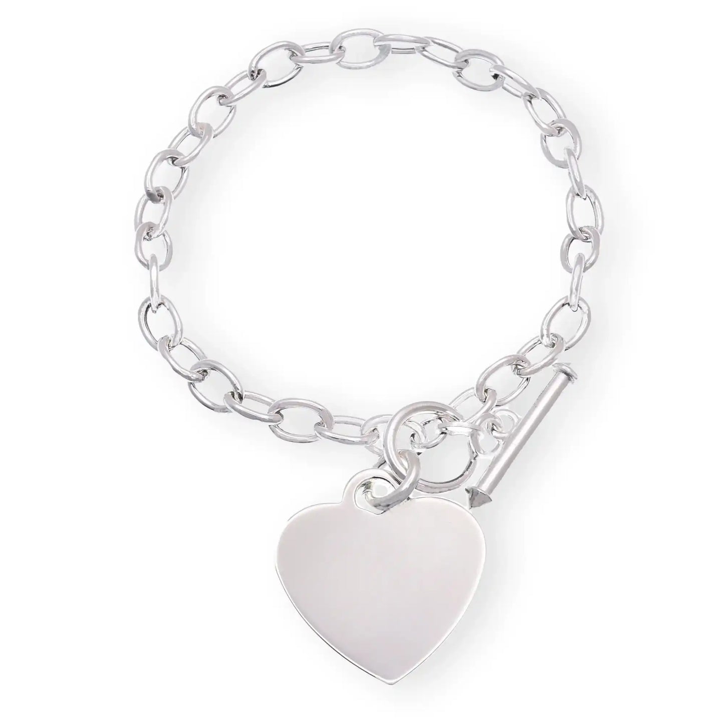 925 Sterling Silver High Polished 22.5mm x 24mm Heart Charm Bracelet
