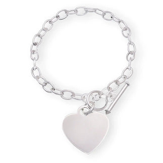 925 Sterling Silver High Polished 22.5mm x 24mm Heart Charm Bracelet