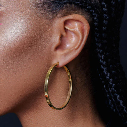 925 Sterling Silver Gold Plated Electroforming Flat 4mm Hoop Earring