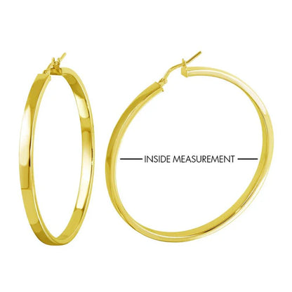 925 Sterling Silver Gold Plated Electroforming Flat 4mm Hoop Earring