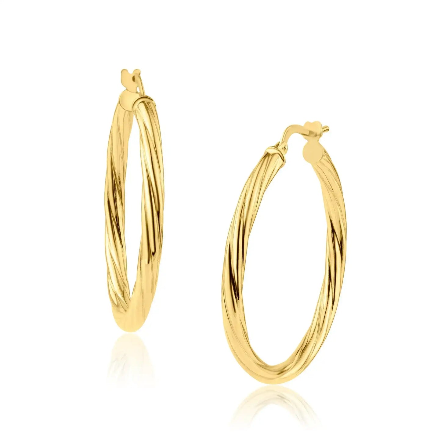 925 Sterling Silver Gold Plated Twisted 3mm Hoop Earring