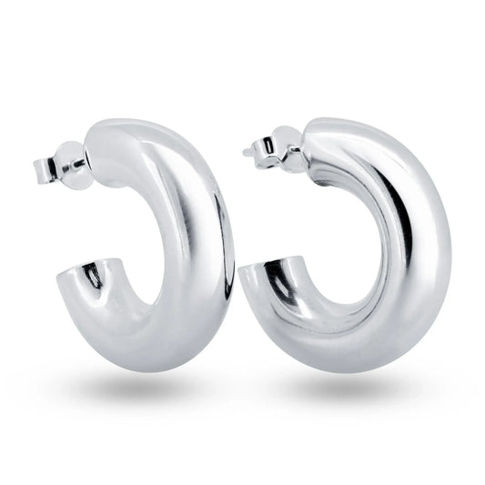 925 Sterling Silver High Polished Puffed Hoop Earring