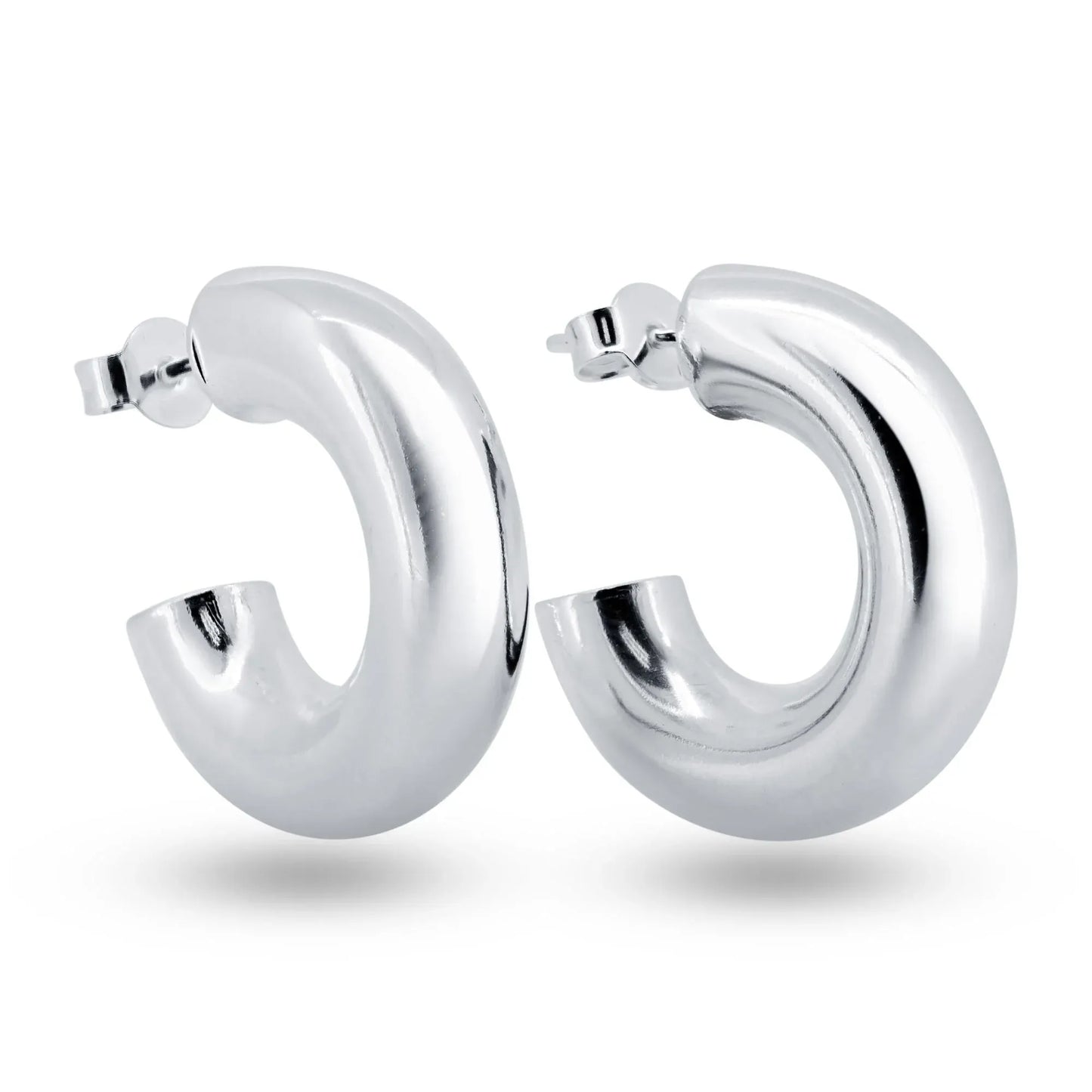 925 Sterling Silver High Polished Puffed 4mm Thick Hoop Earring