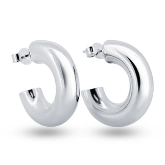 925 Sterling Silver High Polished Puffed 4mm Thick Hoop Earring