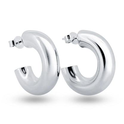 925 Sterling Silver High Polished Puffed 4mm Thick Hoop Earring
