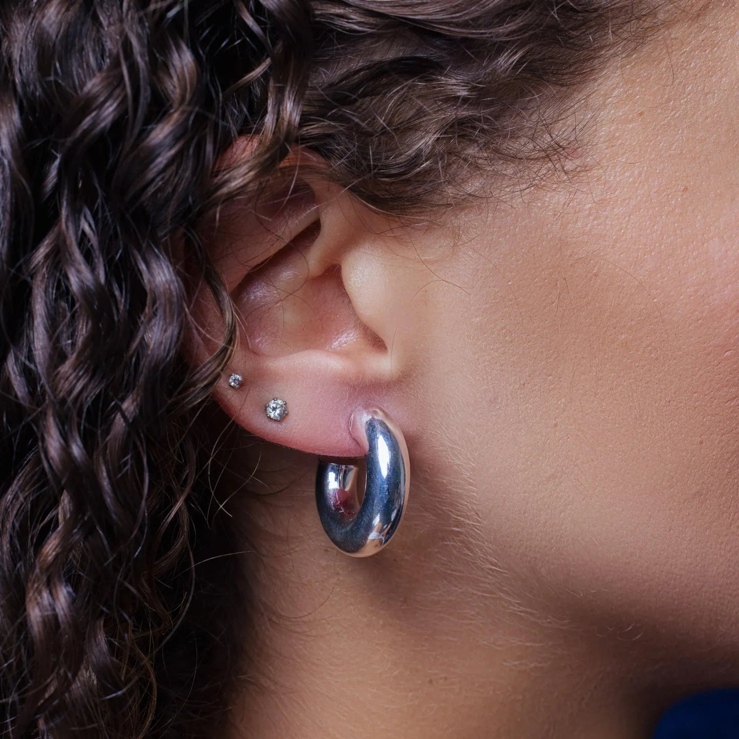 925 Sterling Silver High Polished Puffed Hoop Earring