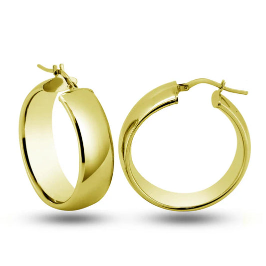 925 Sterling Silver Gold Plated Half Round Puffed Tube Hoop Earring