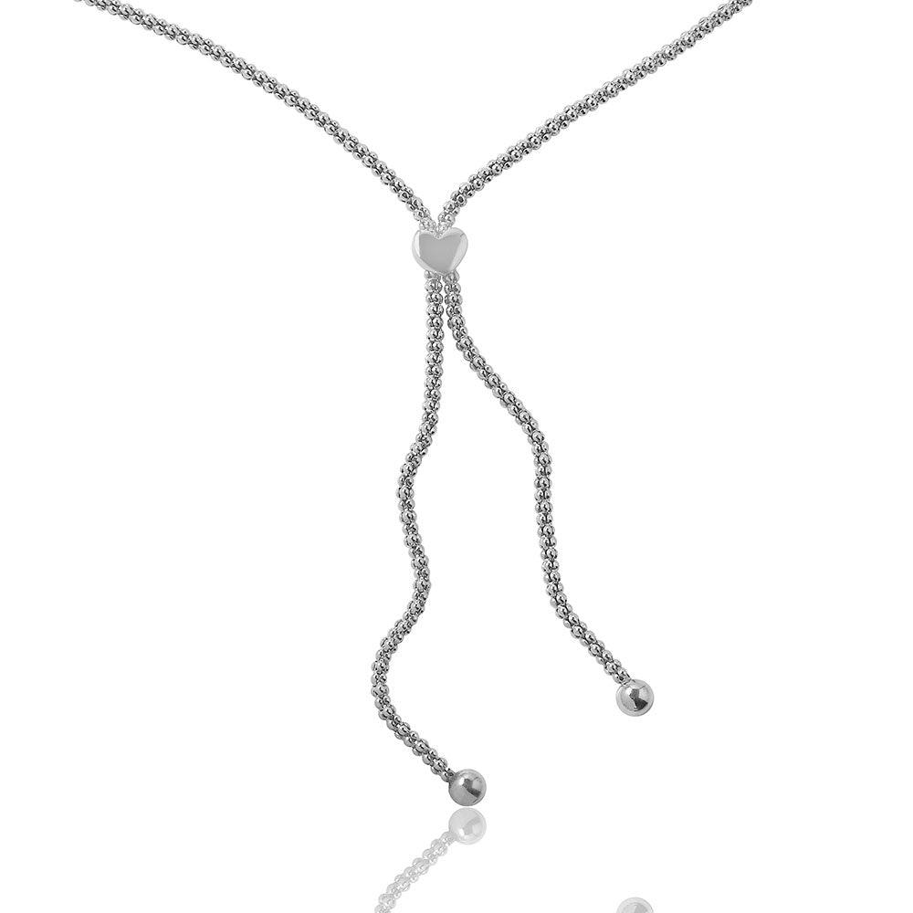 925 Silver Rhodium Plated Lariat Heart Italian Necklace