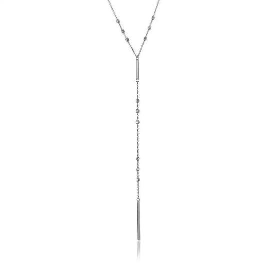 925 Sterling Silver Rhodium Plated Beaded Necklace With A Drop Tag