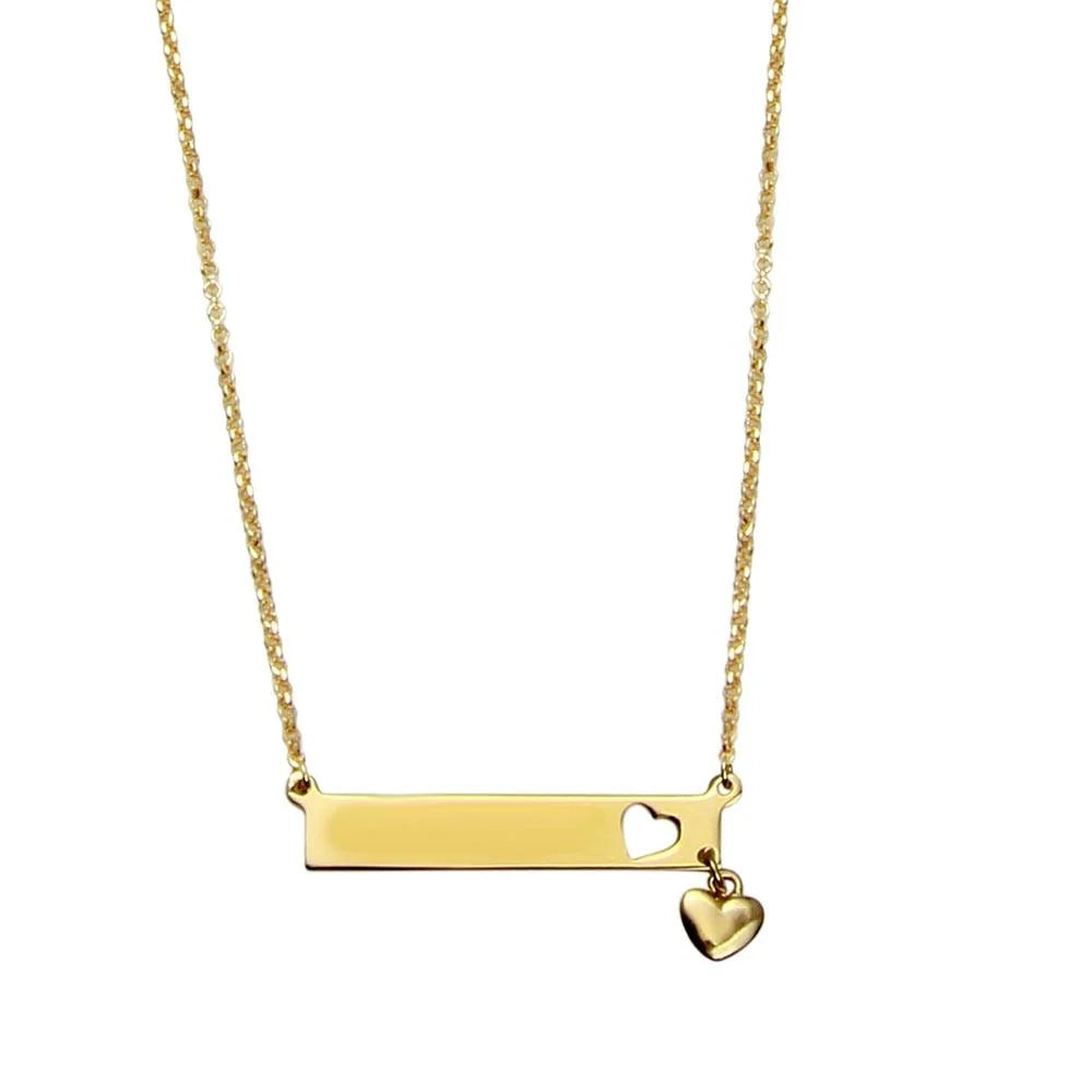 925 Sterling Silver Gold Plated Bar Pendant Necklace with Heart Charm