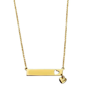 925 Sterling Silver Gold Plated Bar Pendant Necklace with Heart Charm