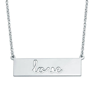 925 Sterling Silver Rhodium Plated Love Engraved Bar Pendant Necklace