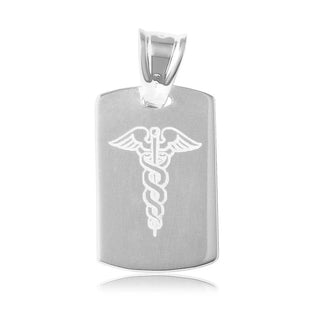 925 Silver High Polished Dogtag Engravable Charm with Medical Sign