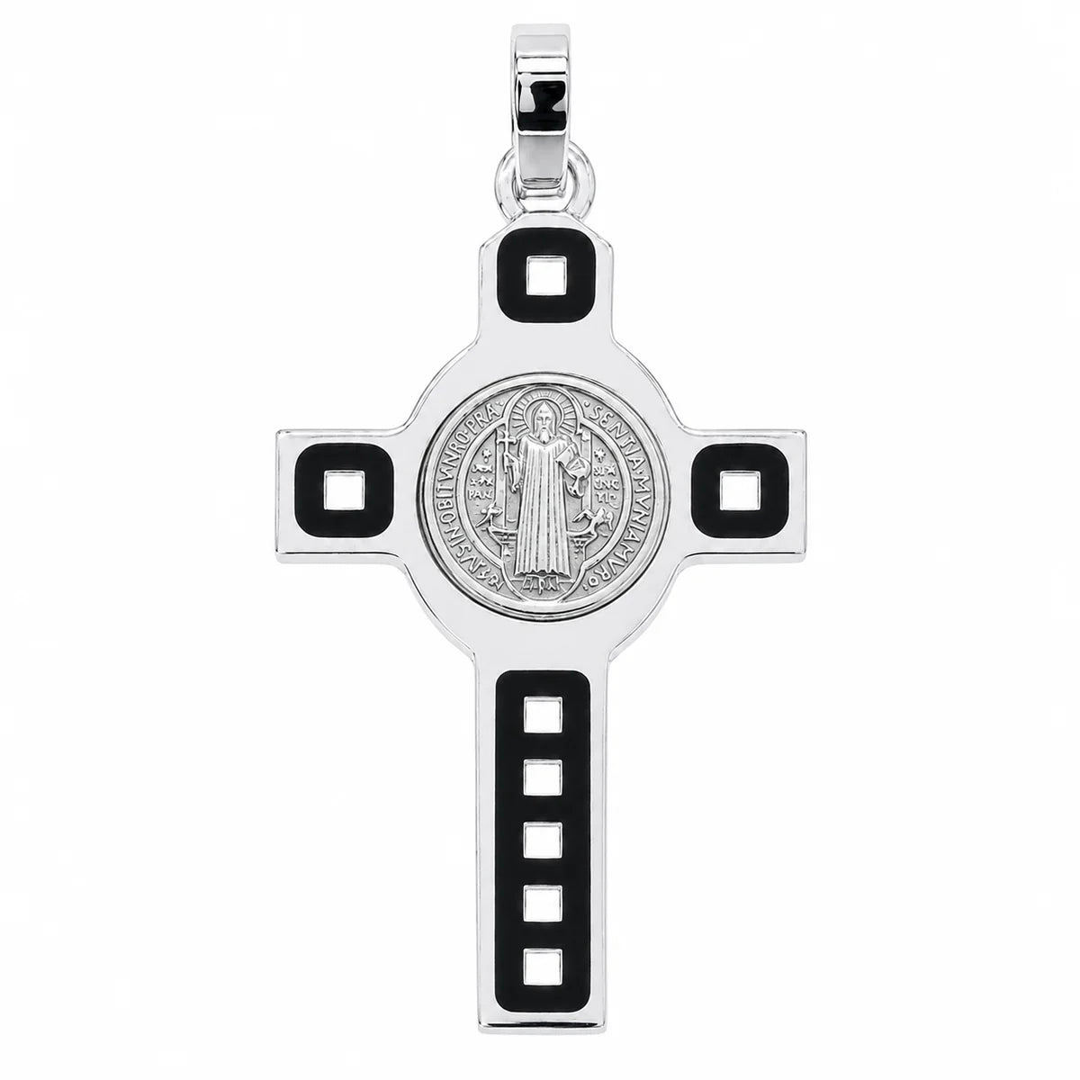 925 Sterling Silver Plated Saint Benidict Medallion Cross Pendant
